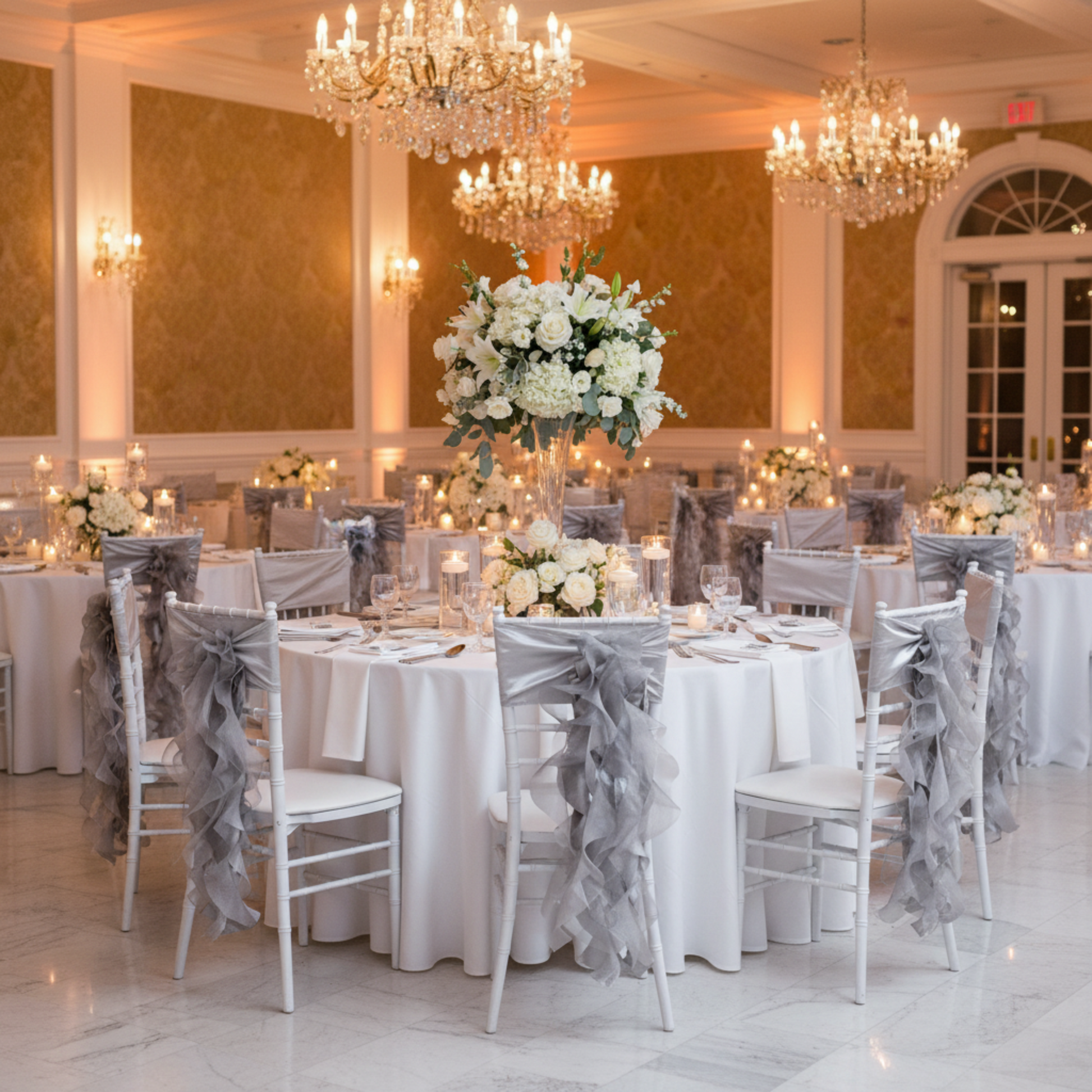 Indoor Wedding Silver Curly Willow Chair Sash