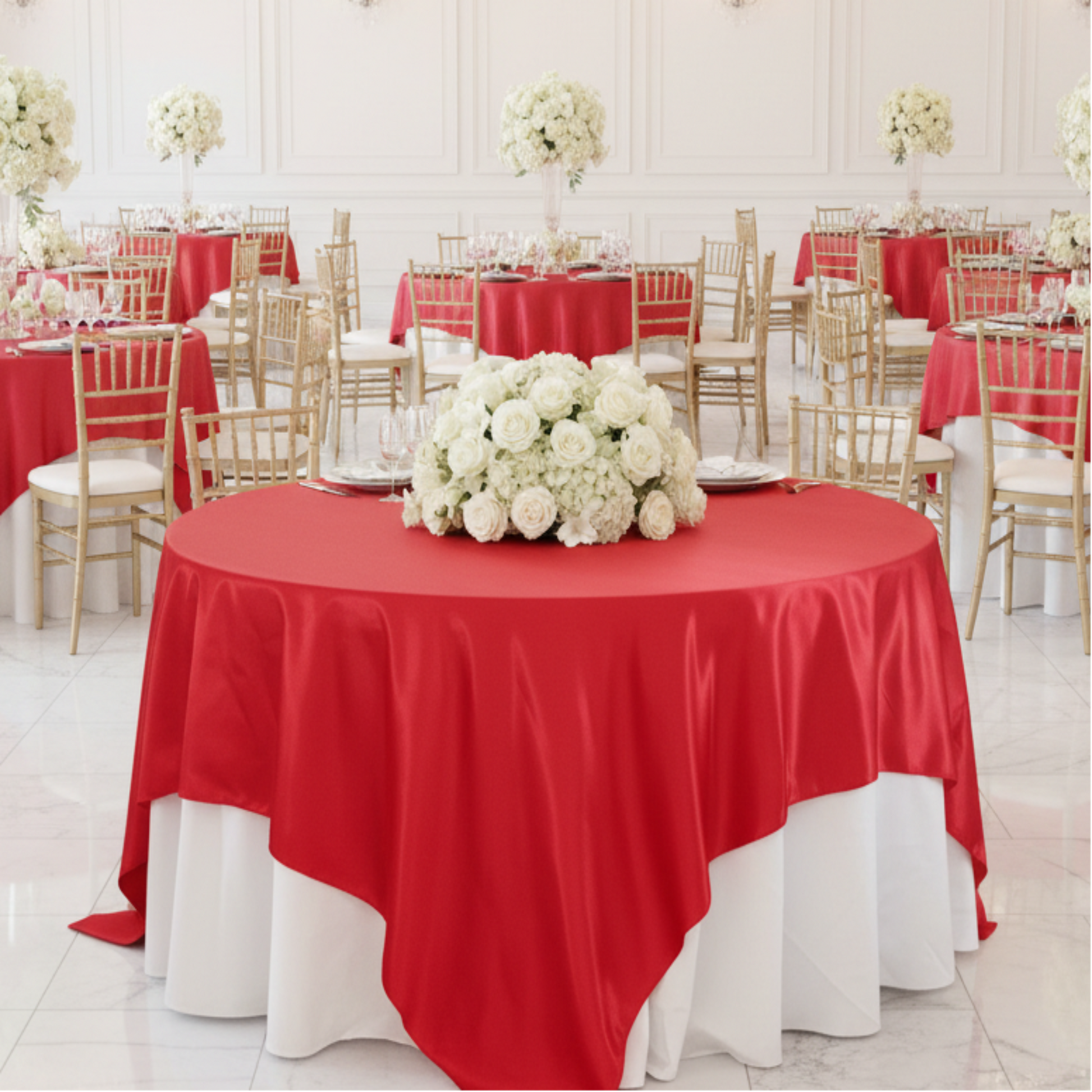 Indoor White Ballroom - Red Satin Overlay