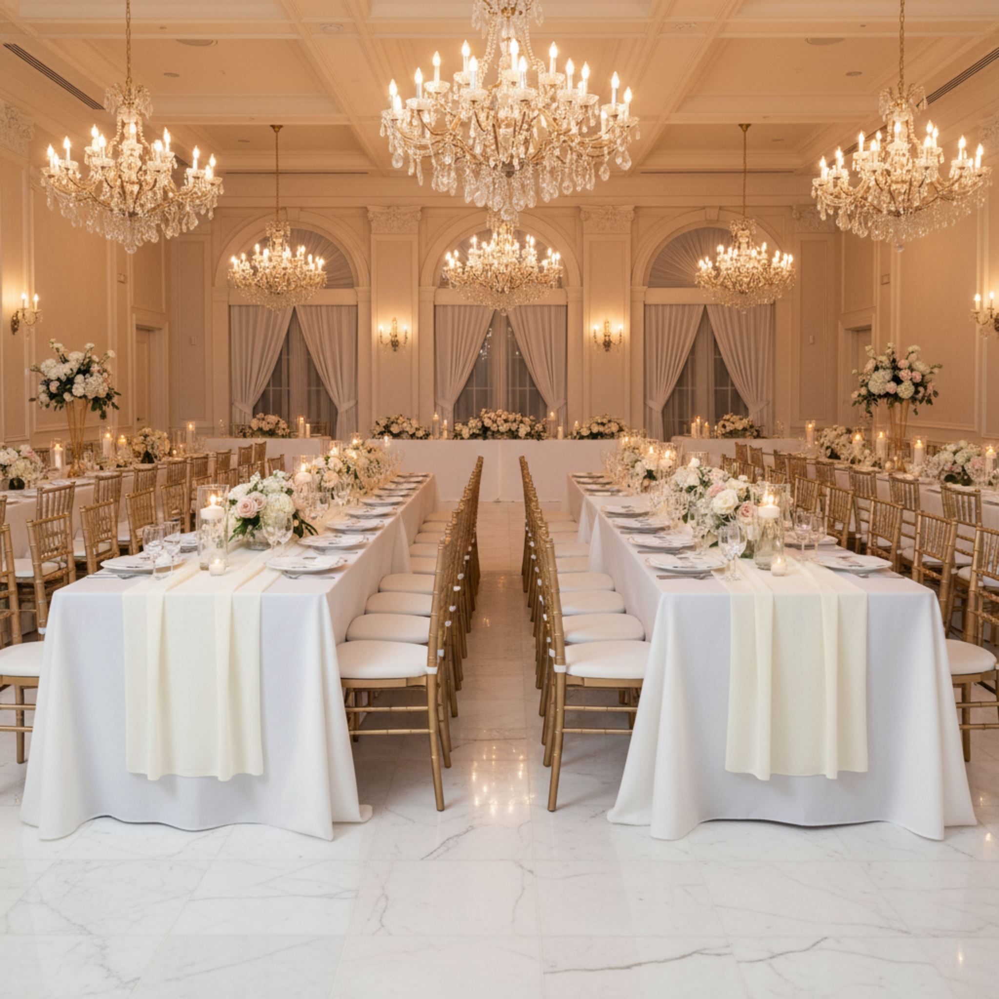 Ivory Chiffon Table Runner – Indoor Ballroom
