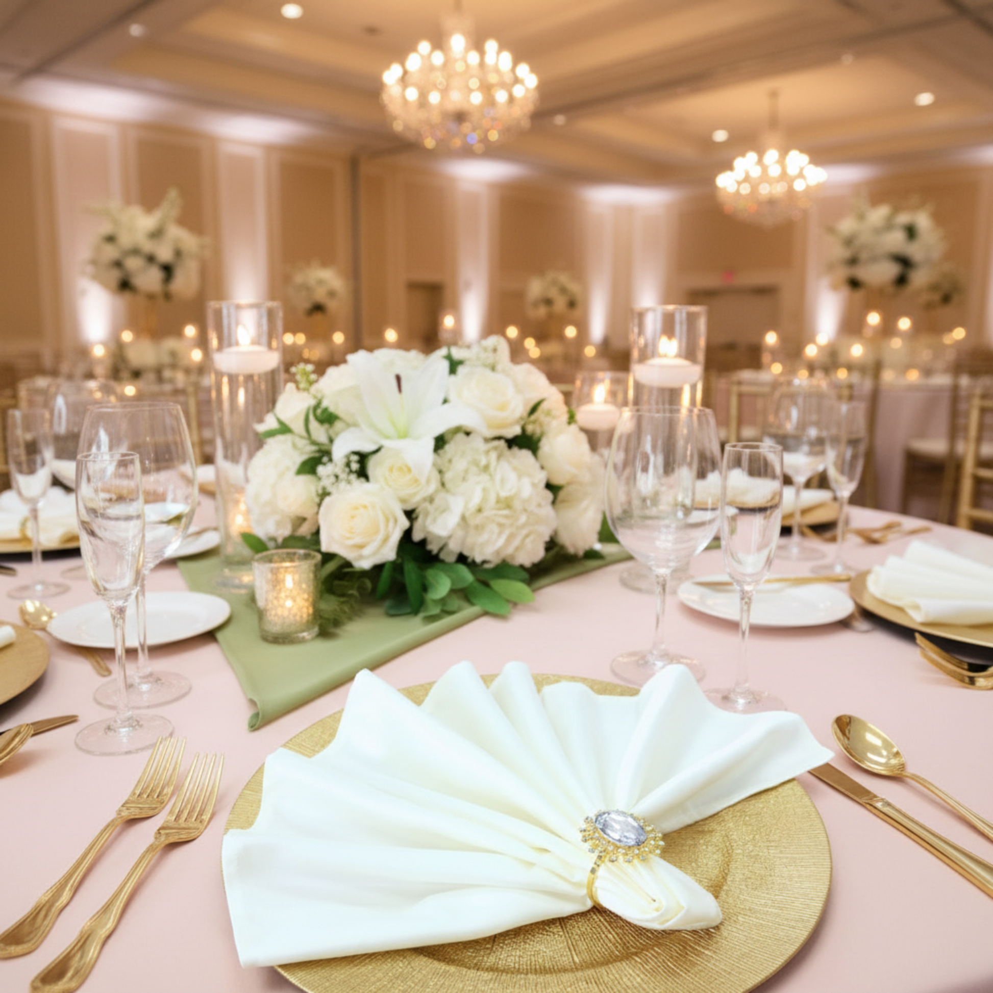 Ivory Lamour Satin Napkin – Indoor Wedding Reception
