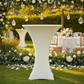 Spandex Cocktail Table Cover 30" Round - Ivory in Outdoor Reception.