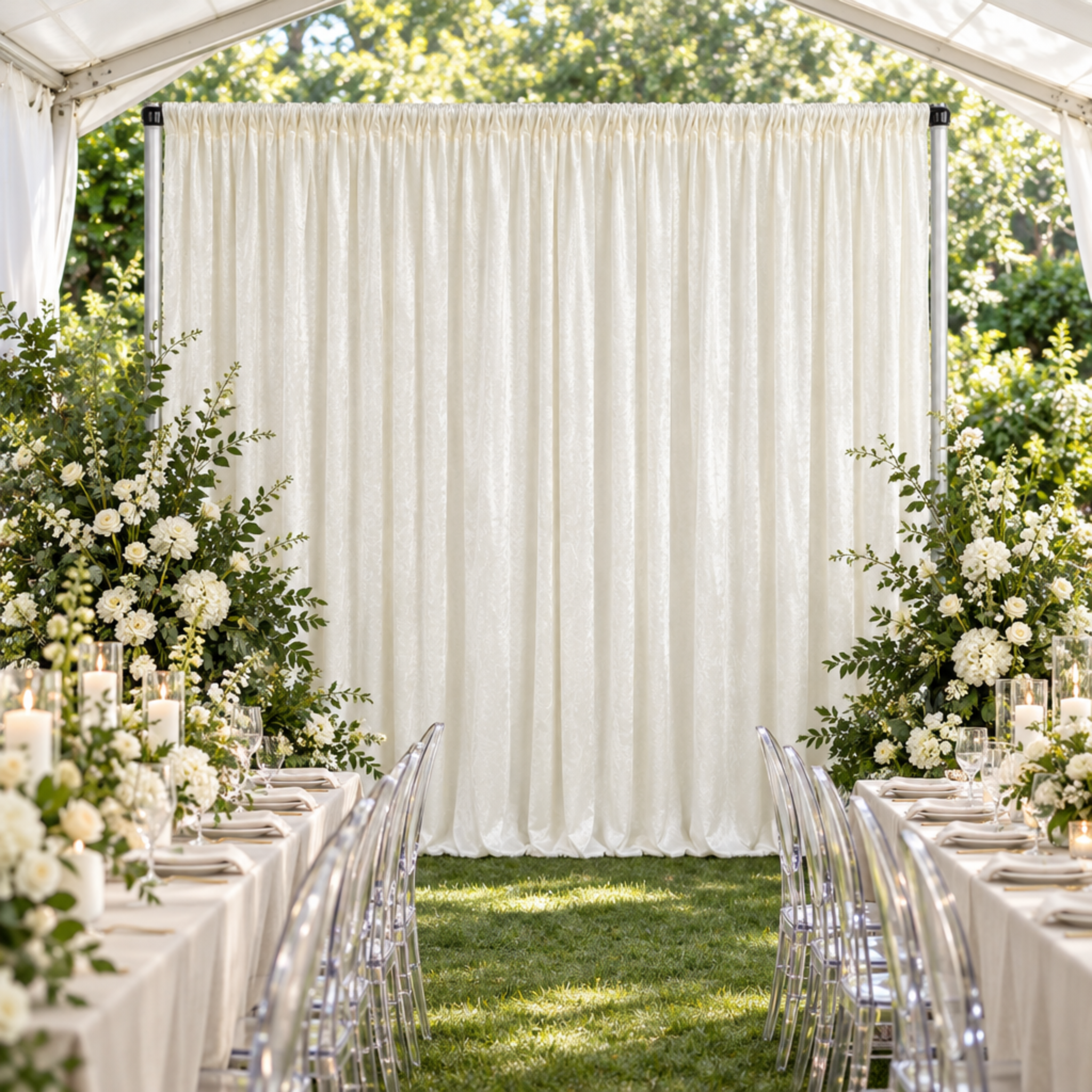 Ivory Velvet Backdrop - Outdoor Garden Tent