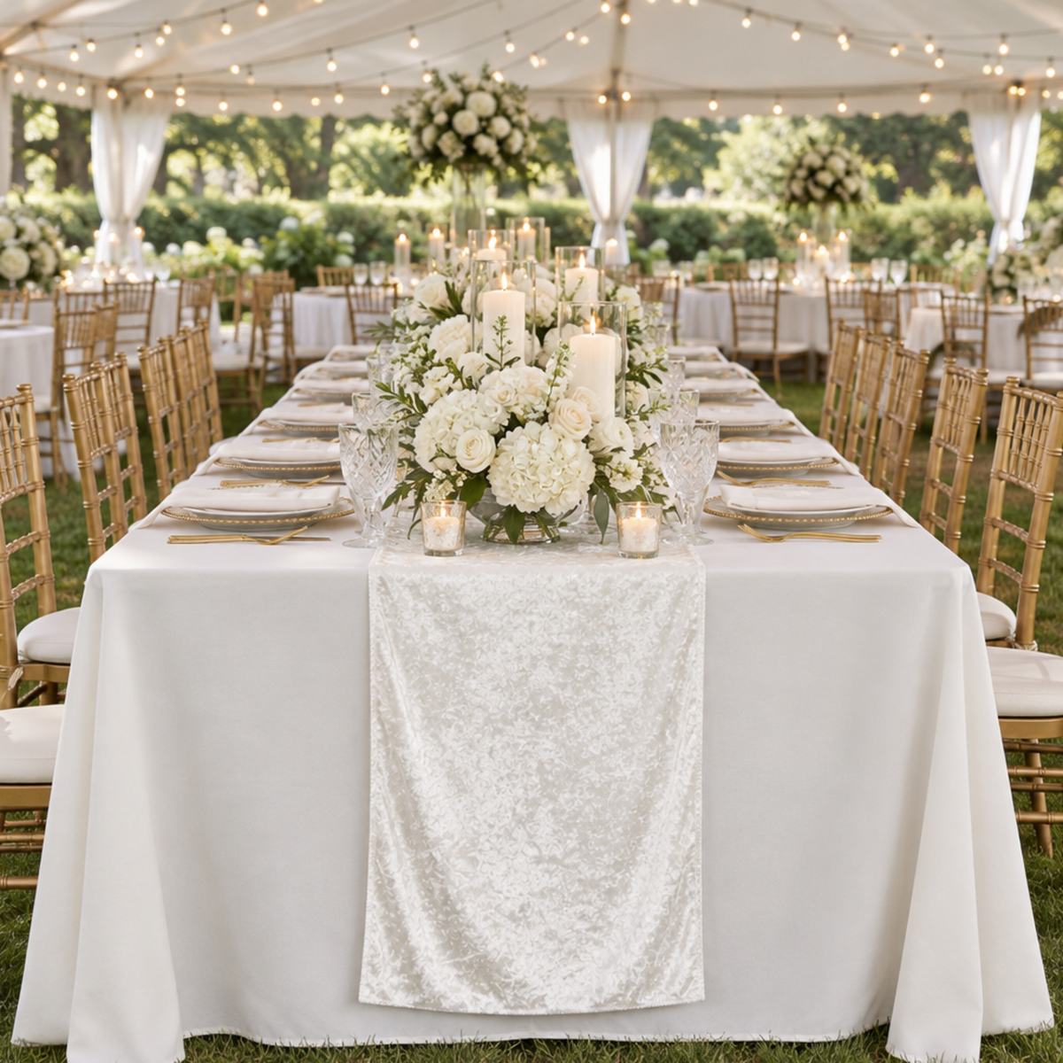 Ivory velvet runner, outdoor garden shot