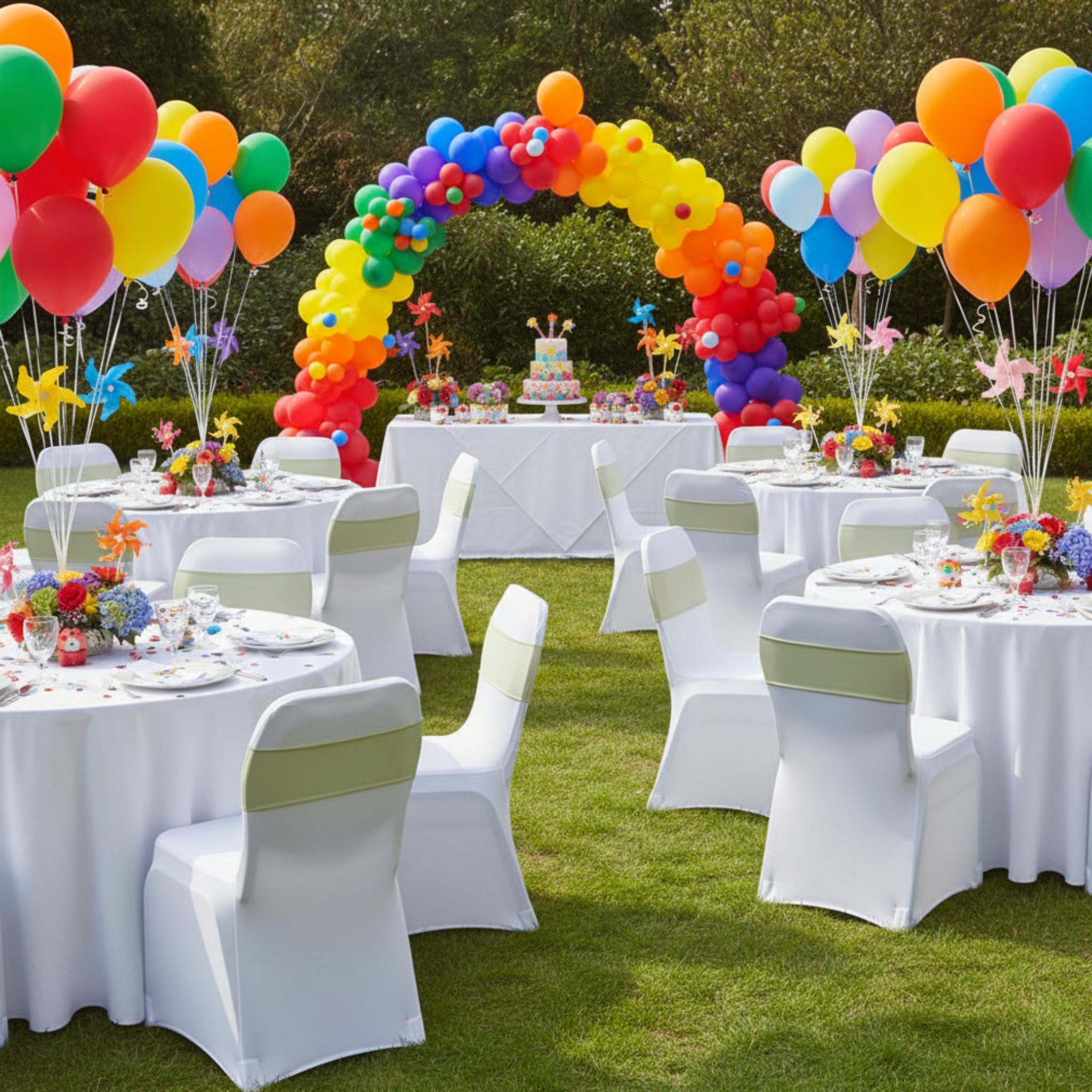 Kids Birthday Party – Sage Green Spandex Chair Band on Banquet Chair