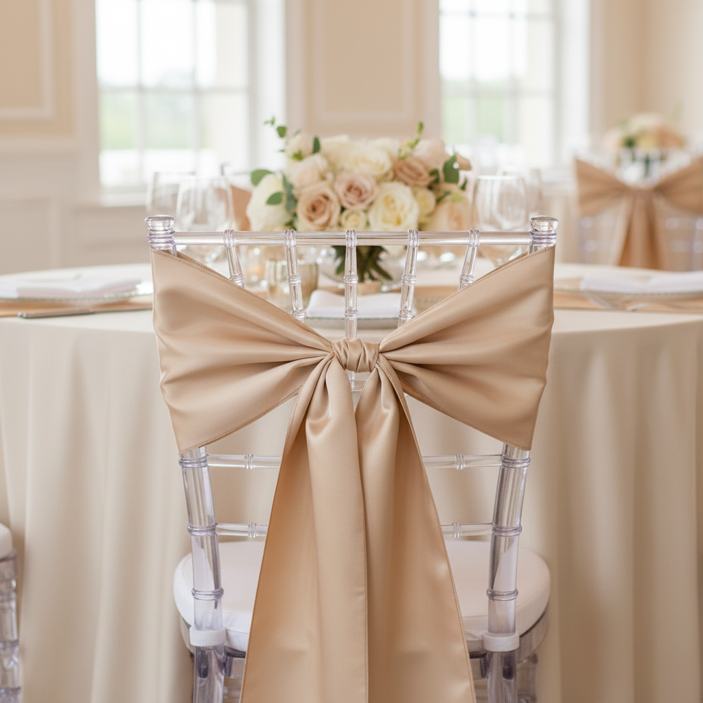 Lamour Satin Chair Sash - Champagne.