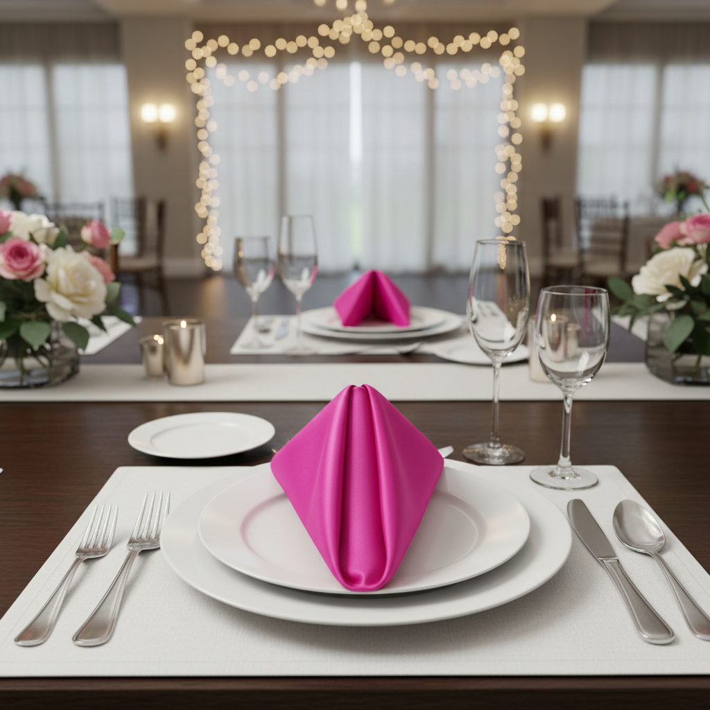 Lamour Satin Napkin 20"x 20" - Fuchsia in Indoor Reception.