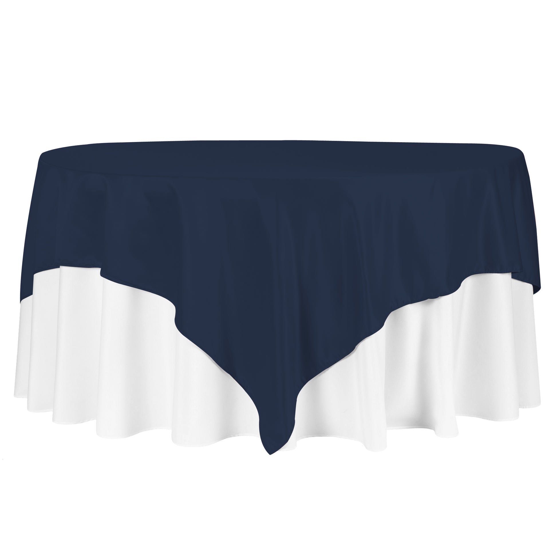 Square 90"x90" Lamour Satin Table Overlay - Navy Blue