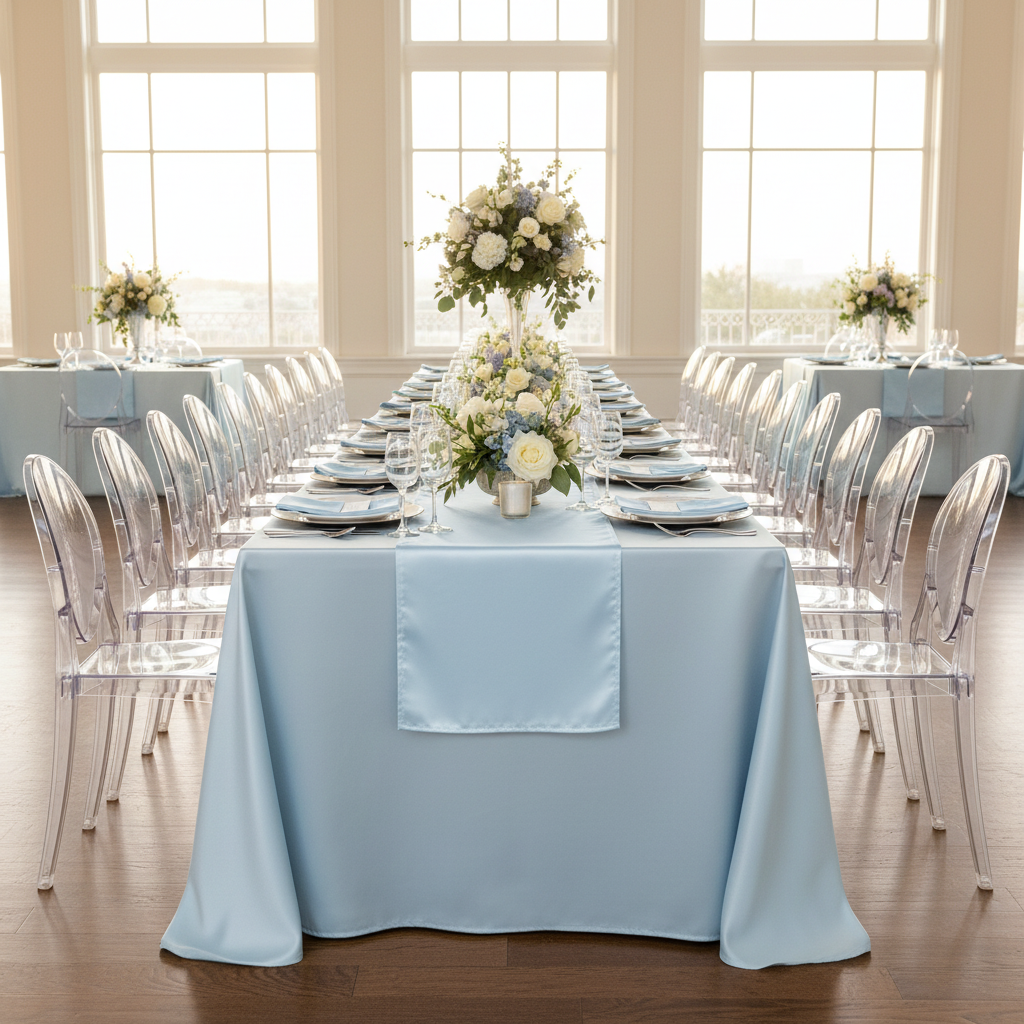 Lamour Satin Table Runner - Baby Blue.