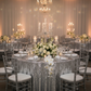 Large Payette Sequin Round 120" Tablecloth - Silver in Luxurious Reception.