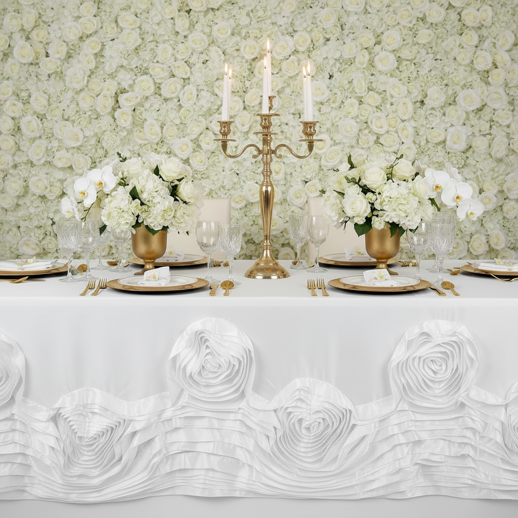 Large Rosette Flower Tablecloth White Full View Mockup