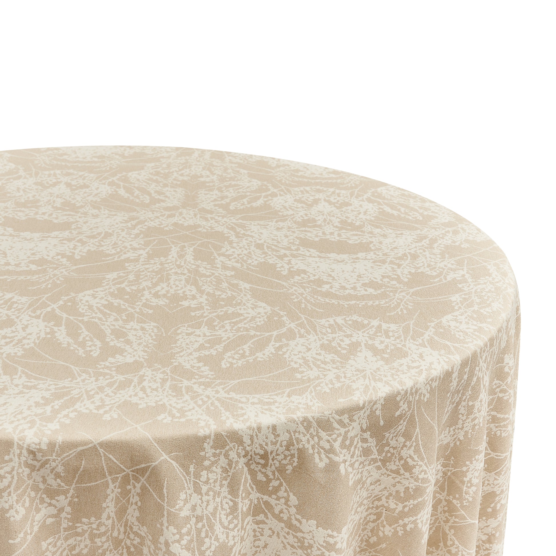 Leaf Branch Reversible Jacquard Tablecloth 132" Round Champagne