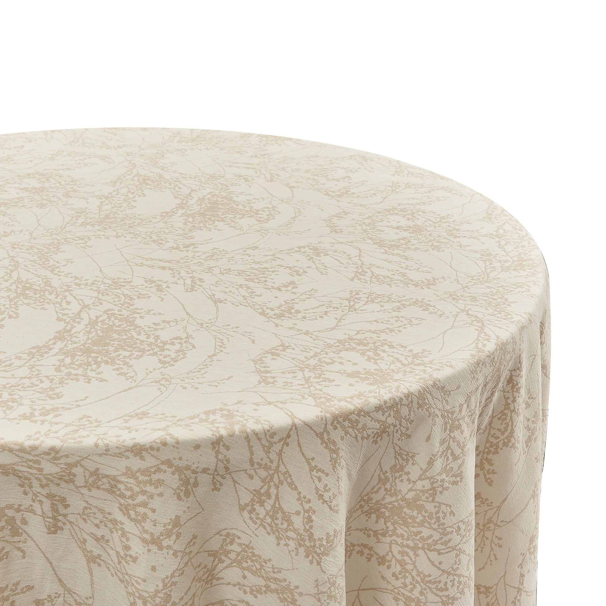 Leaf Branch Reversible Jacquard Tablecloth 132" Round Champagne close up