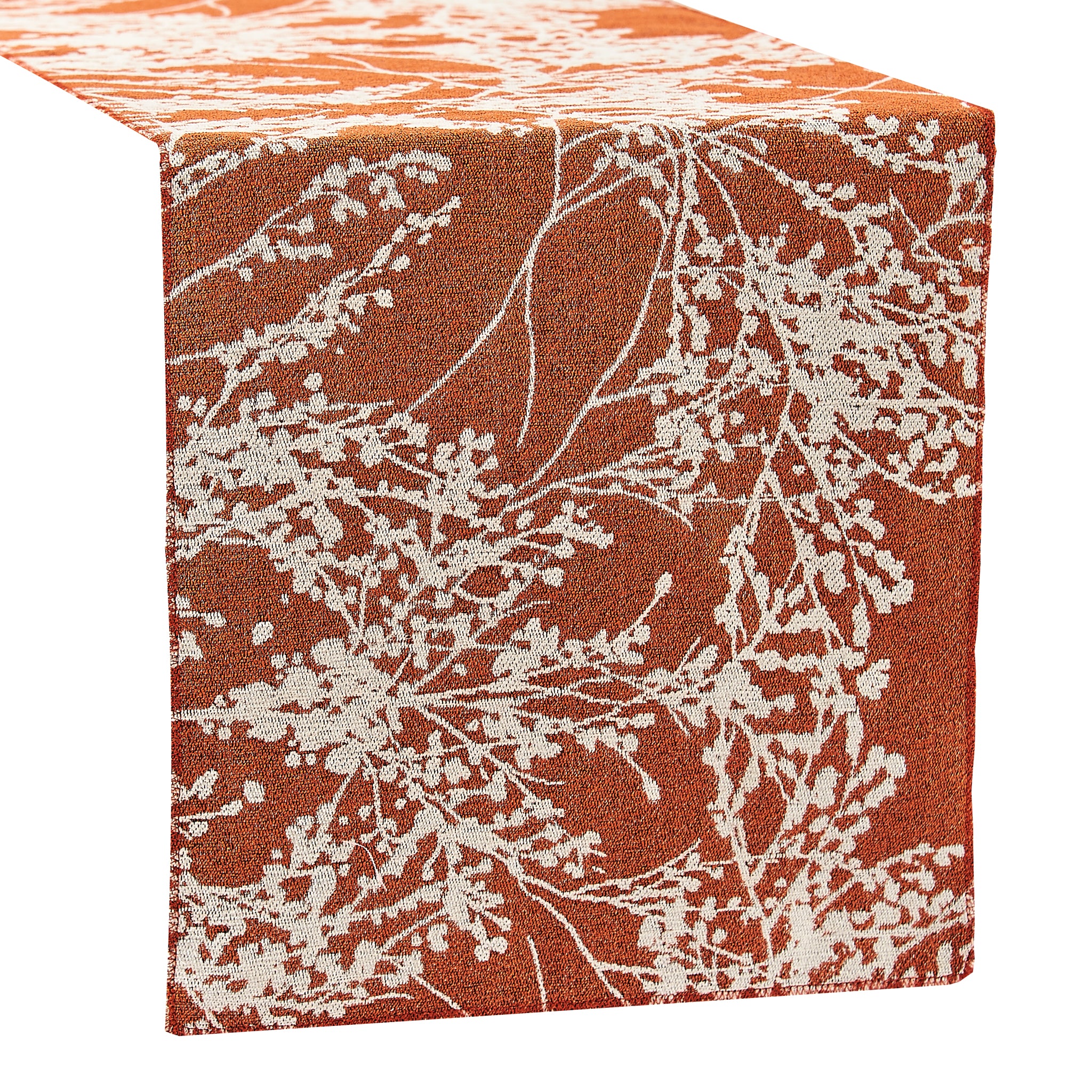 Rust Fancy Table Runner Leaf Branch Reversible Jacquard Table Runner - Rust - CV Linens™