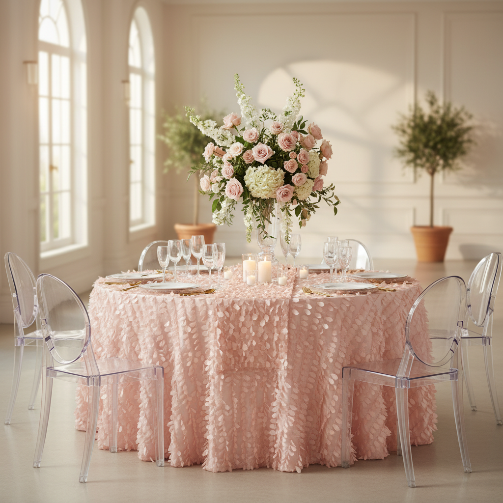 Leaf Petal Taffeta Round 120" Tablecloth - Blush.