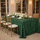 Leaf Petal Taffeta Tablecloth 90"x132" Rectangular - Emerald Green with Chiavari Chairs Gold.