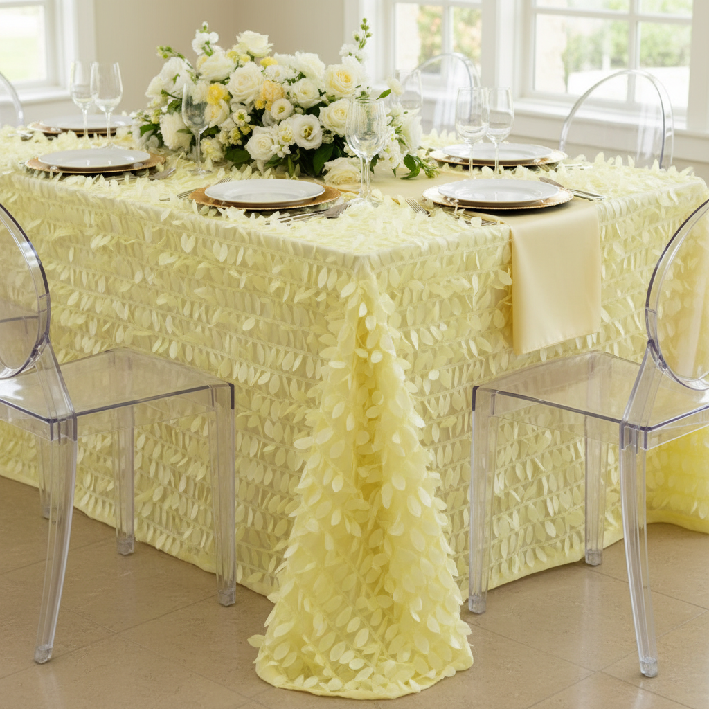Leaf Petal Taffeta Tablecloth 90"x156" Rectangular - Yellow.