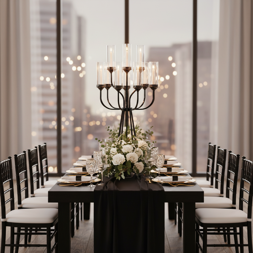 12 Arms Candle Holder Wedding Candelabra Table Centerpiece 48"H - Black.