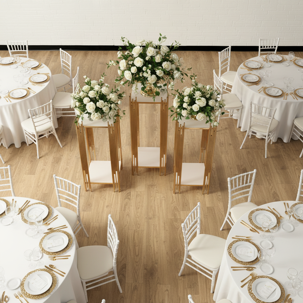 3 pcs of Gold Plinths Square Display Stand in Modern Indoor Reception.