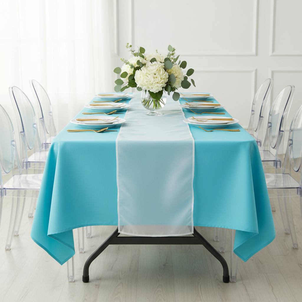 60"x120" Rectangular Premium Polyester Tablecloth - Aqua Blue.
