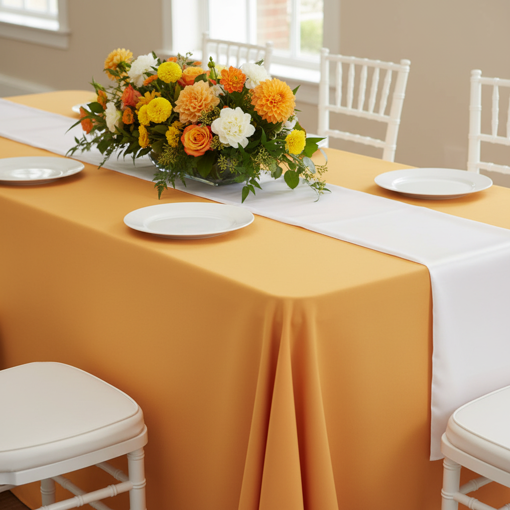 90"x132" Rectangular Oblong Premium Polyester Tablecloth - Orange.