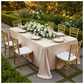 90"x132" Rectangular Oblong Premium Polyester Tablecloth - Champagne with Chiavari Gold Chairs.