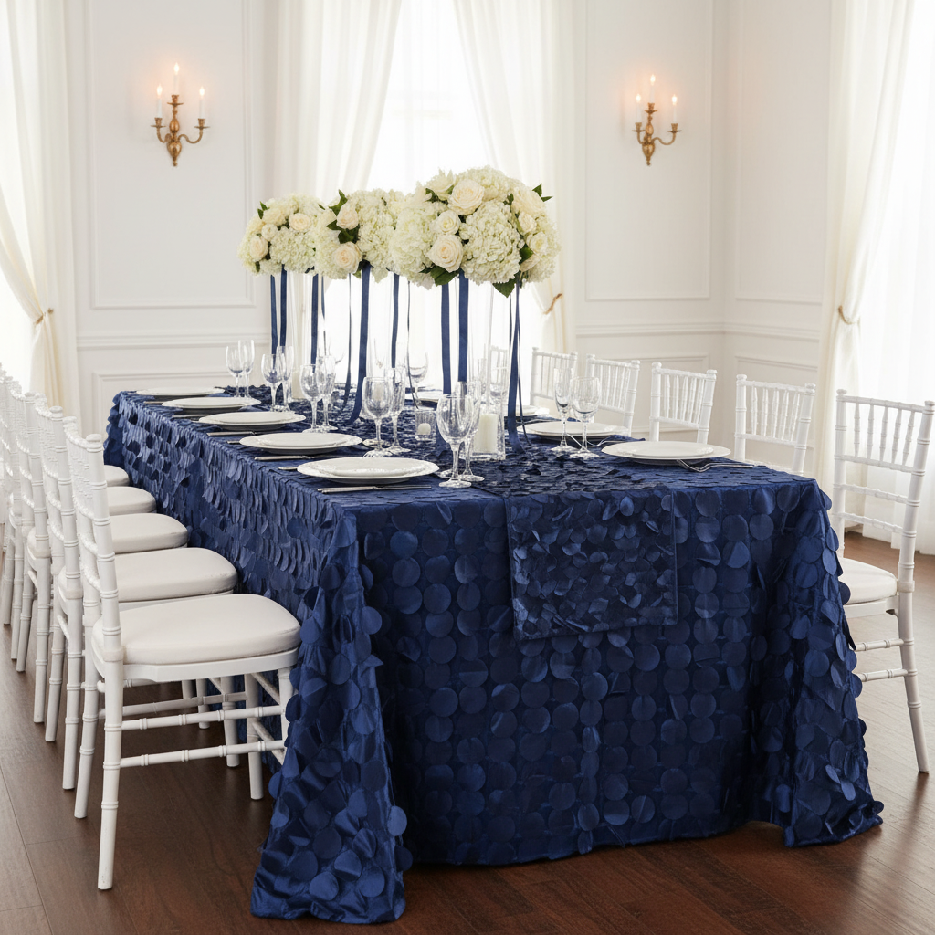 90"x156" Petal Circle Taffeta Rectangular Tablecloth - Navy Blue.