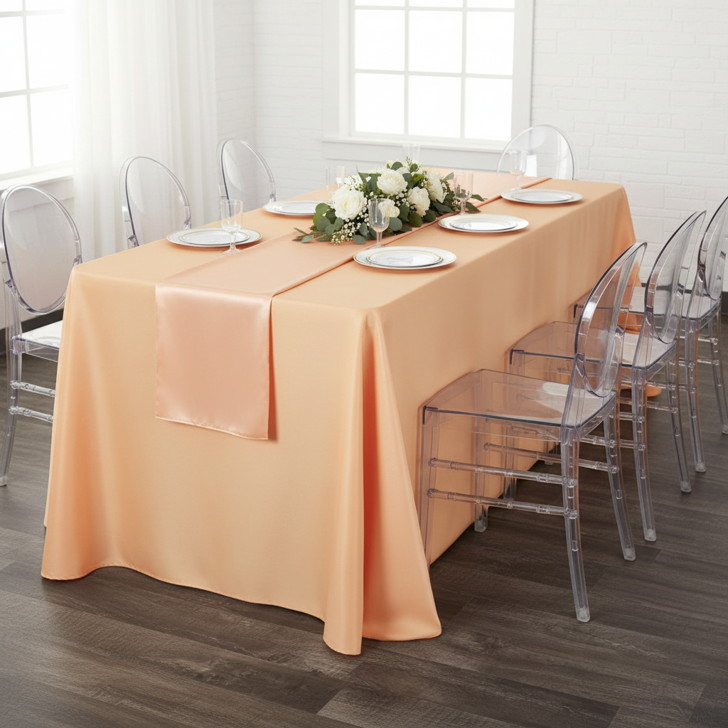 90"x156" Rectangular Oblong Premium Polyester Tablecloth - Peach.