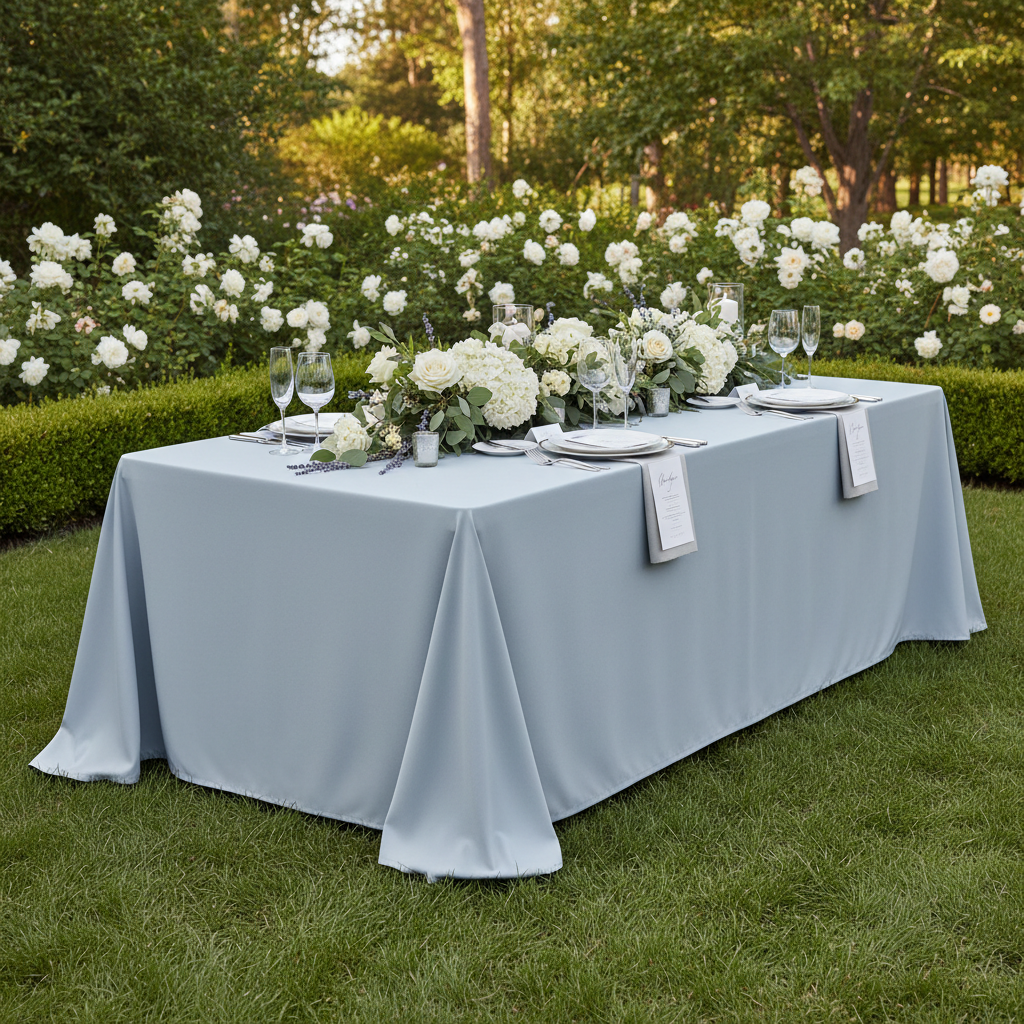 90"x156" Rectangular Polyester Tablecloth Dusty Blue Outdoor