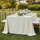 90"x156" Rectangular Oblong Premium Polyester Tablecloth - Light Ivory/Off White Outdoor with Chiavari Chairs.