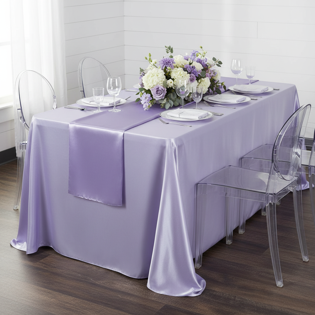 90"x156" Rectangular Satin Tablecloth - Lavender.