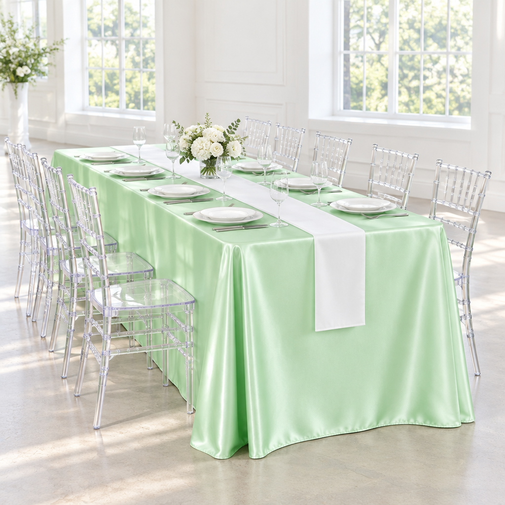 90"x156" Rectangular Satin Tablecloth - Mint Green.