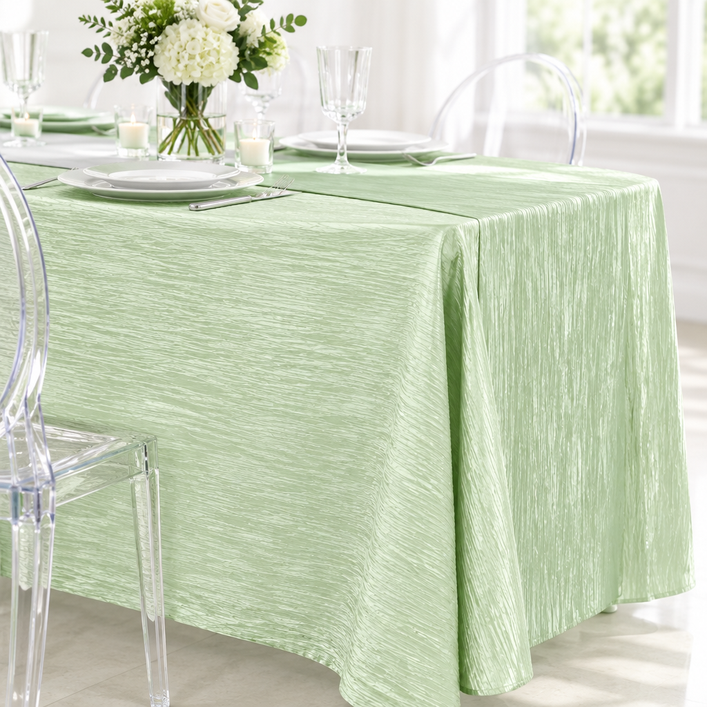 Accordion Crinkle Taffeta 90"x132" Rectangular Tablecloth - Mint Green.