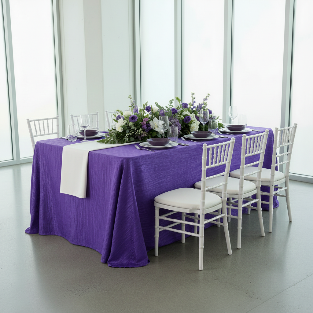 Accordion Crinkle Taffeta 90"x132" Rectangular Tablecloth - Purple.