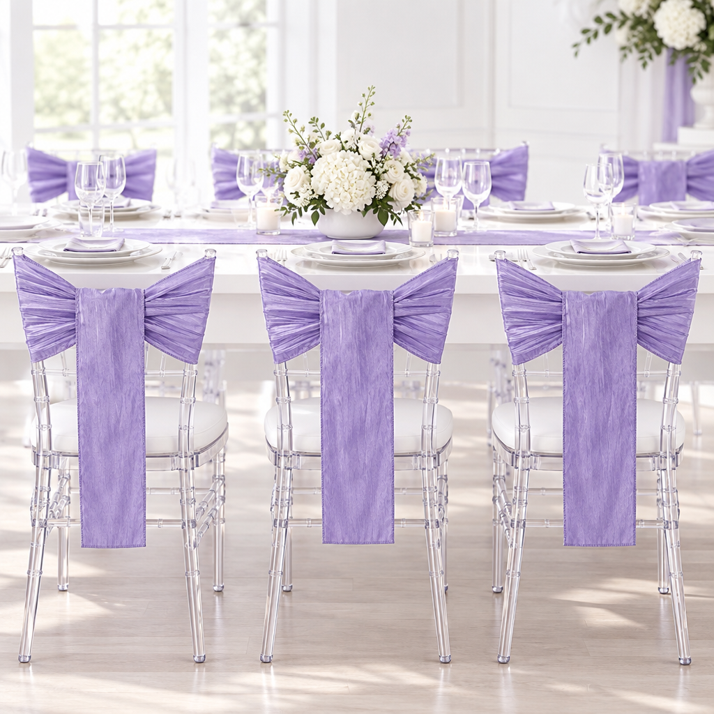 Accordion Crinkle Taffeta Chair Sash 7"x108" - Victorian Lilac/Wisteria.