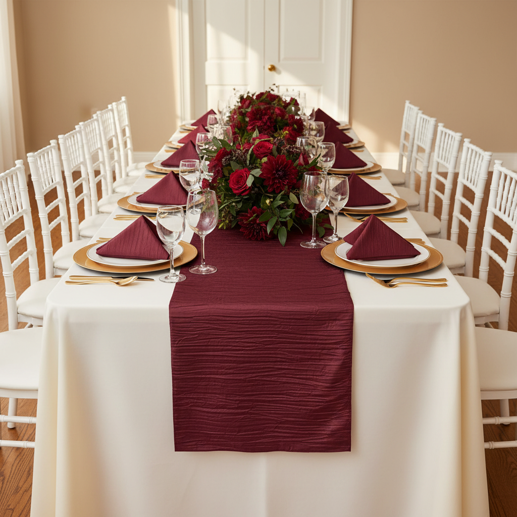 Accordion Crinkle Taffeta Napkin 20"x20" - Burgundy.