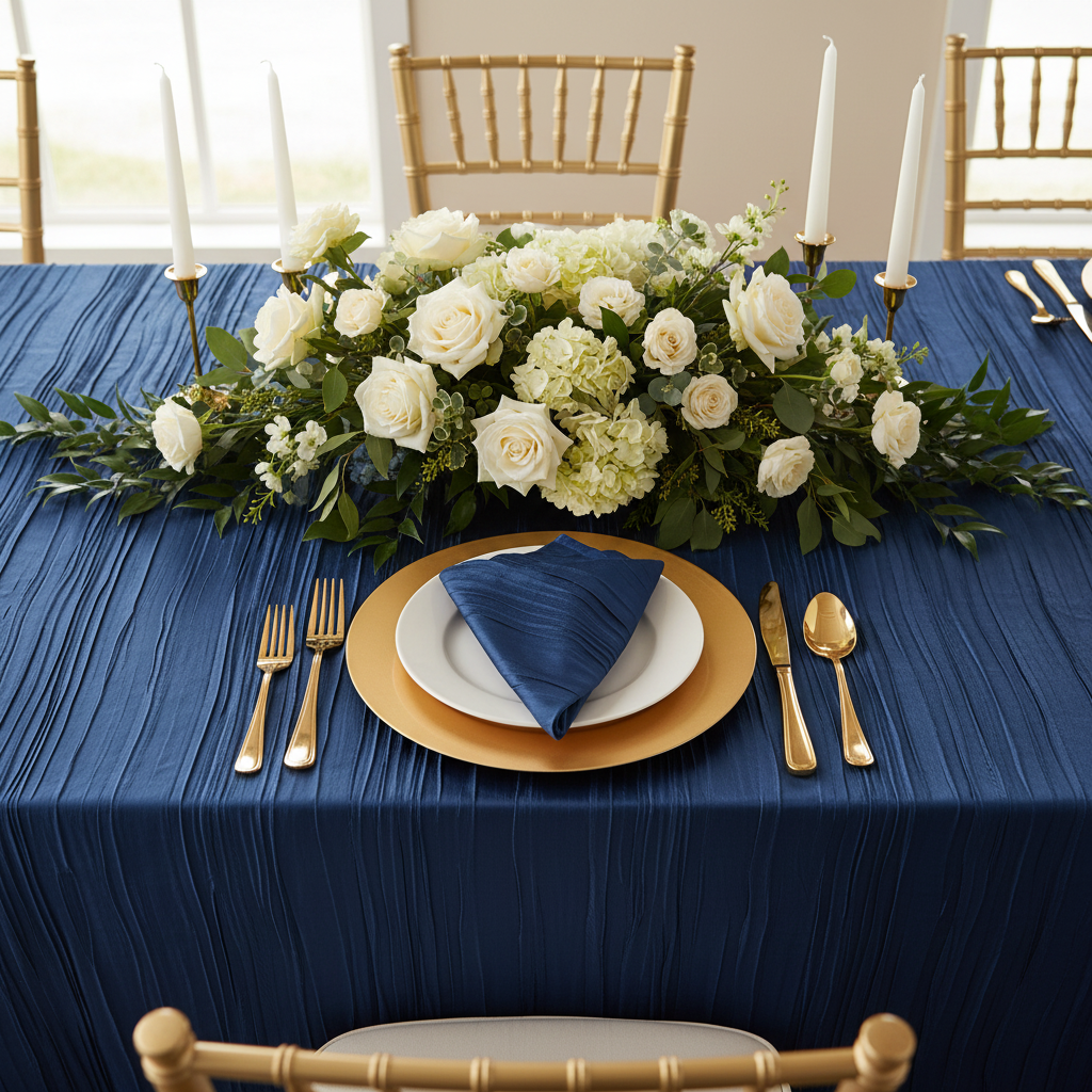 Accordion Crinkle Taffeta Napkin 20"x20" - Navy Blue.