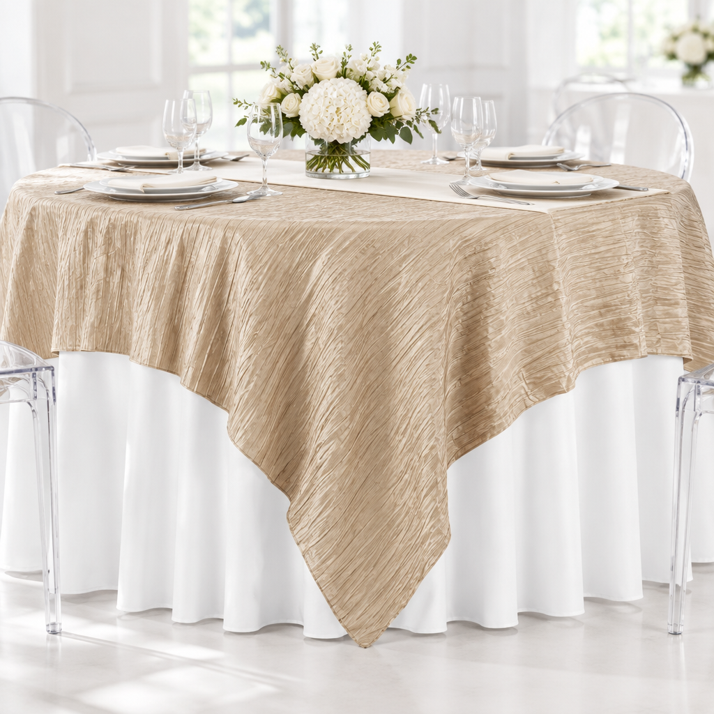 Accordion Crinkle Taffeta Table Overlay Topper 85