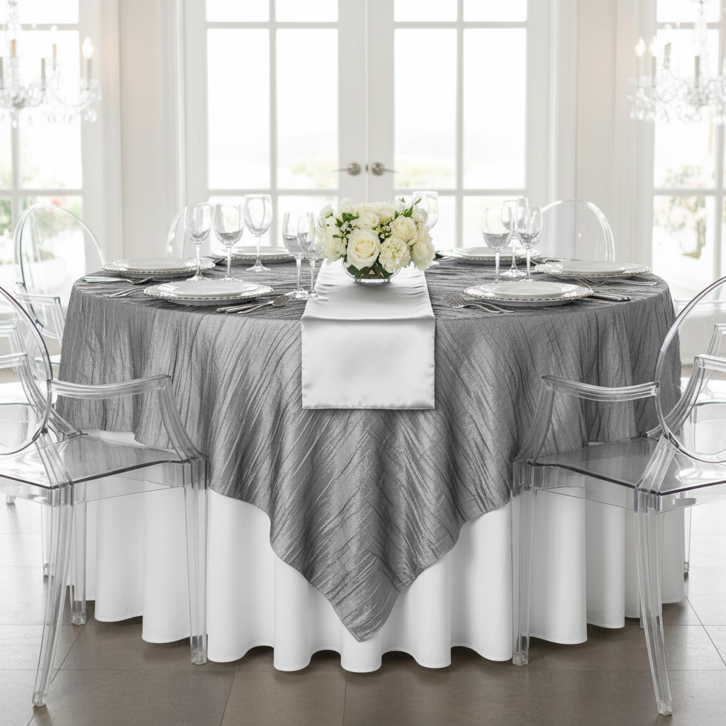 Accordion Crinkle Taffeta Table Overlay Topper 85