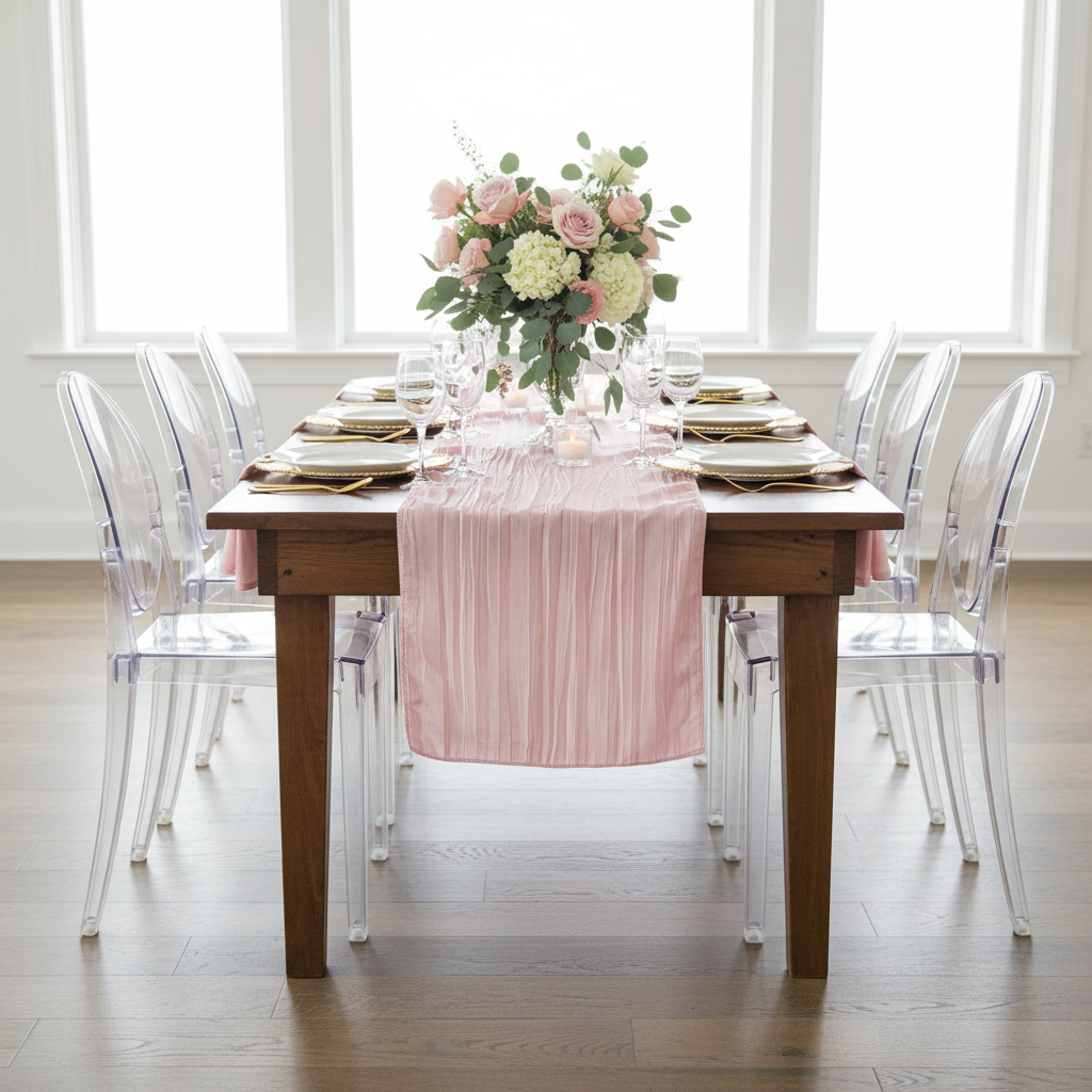 Accordion Crinkle Taffeta Table Runner - Pink.