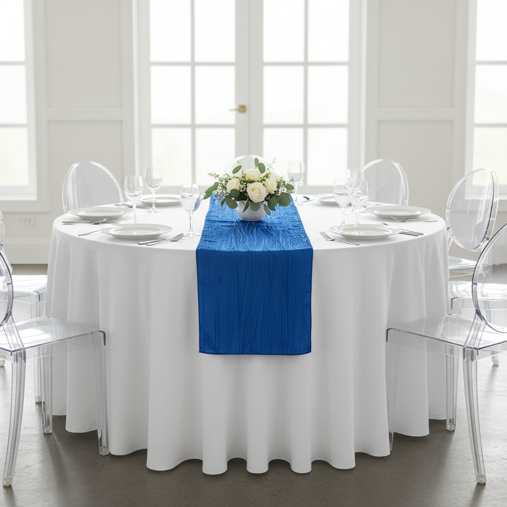 Accordion Crinkle Taffeta Table Runner - Royal Blue.