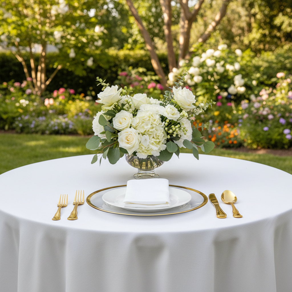 Alpine Glass Charger Plate - Gold Trim in Outdoor Reception.