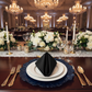 Satin Napkin 20"x20" - Black with Chiavari Chairs and Reef Charger Plates.
