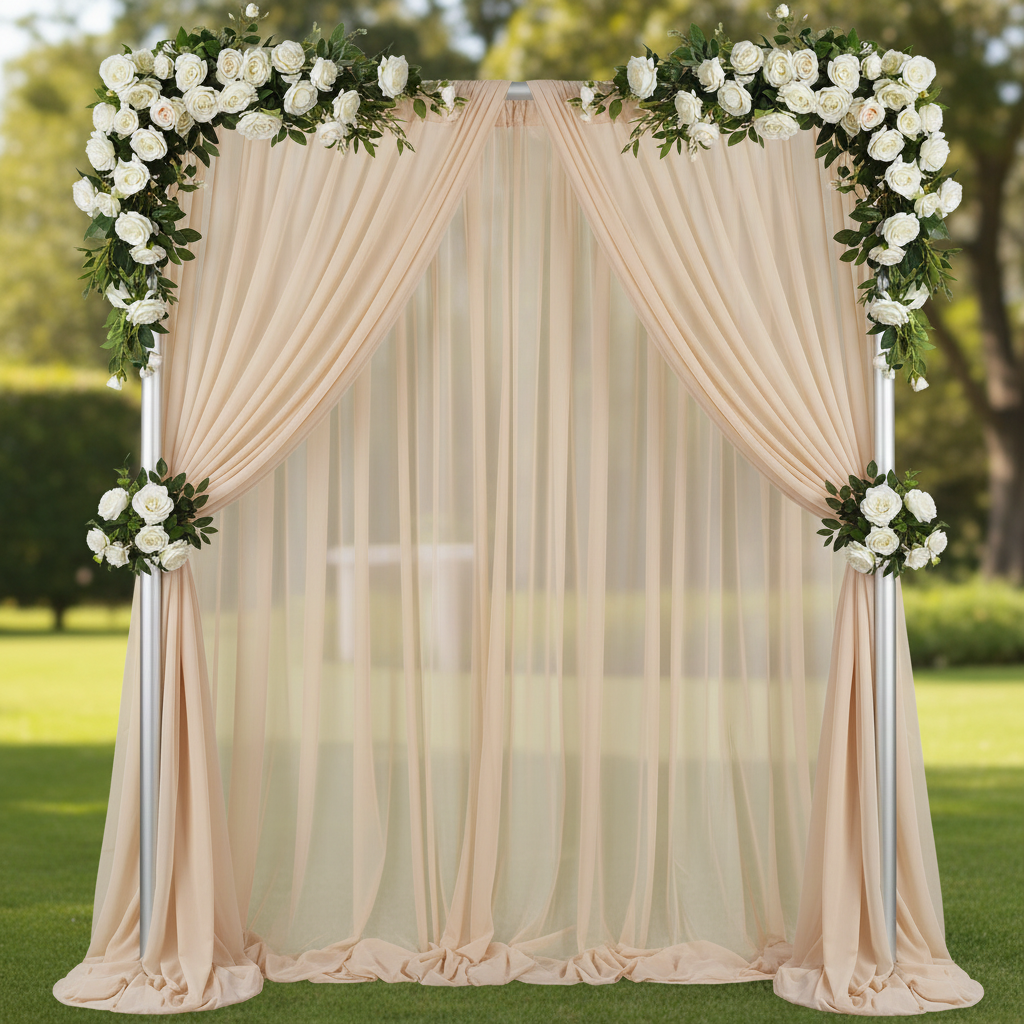 Chiffon Curtain Drape 12ft H x 58" W Panel - Champagne