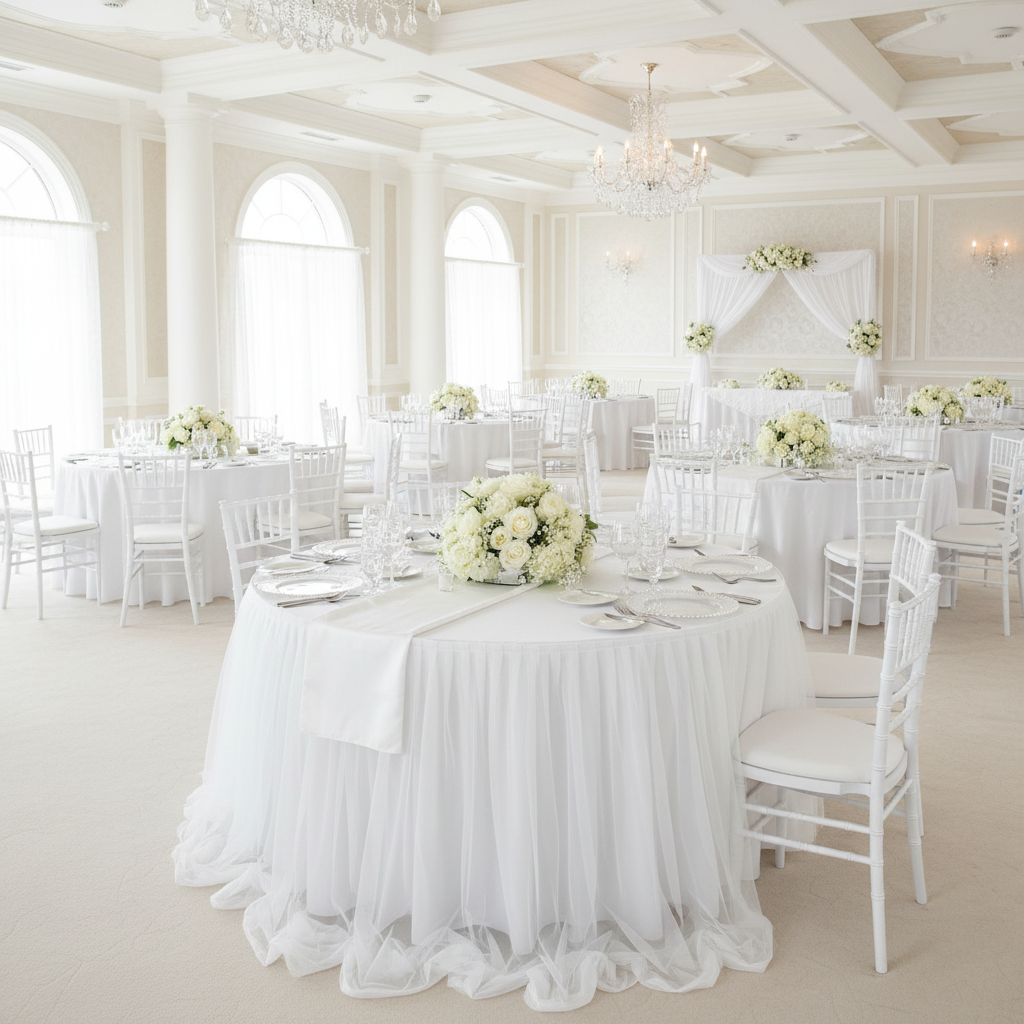 Chiffon Tulle Table Skirt Extra Long 57" x 14ft - White.