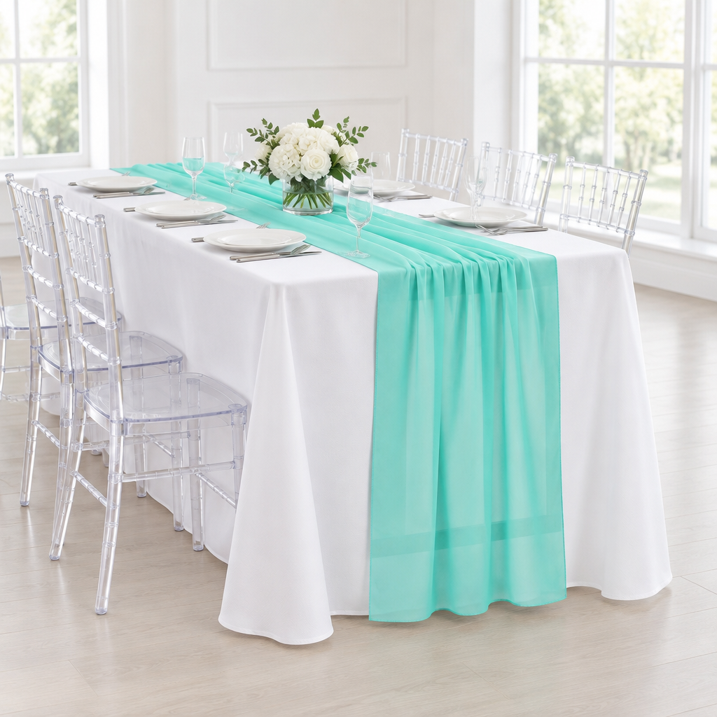 Chiffon Wedding Table Runner 10FT x 27" - Turquoise.