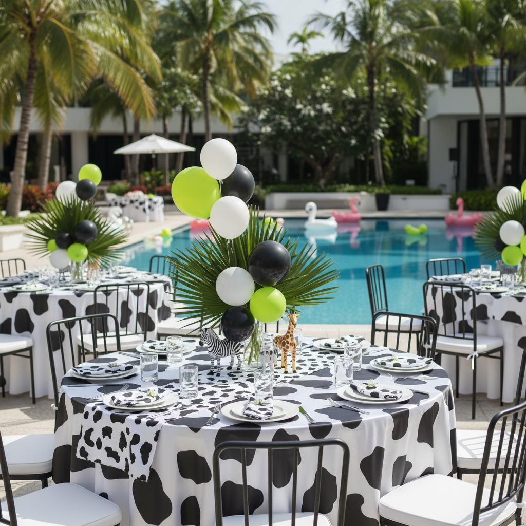 Cow Animal Print Satin 120" Round Tablecloth.