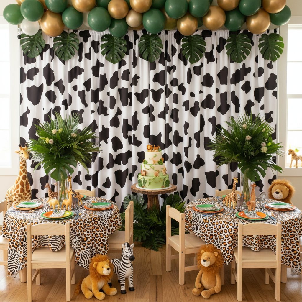 Cow Animal Print Spandex 4-way Stretch Drape Curtain 12ft H x 60" W.