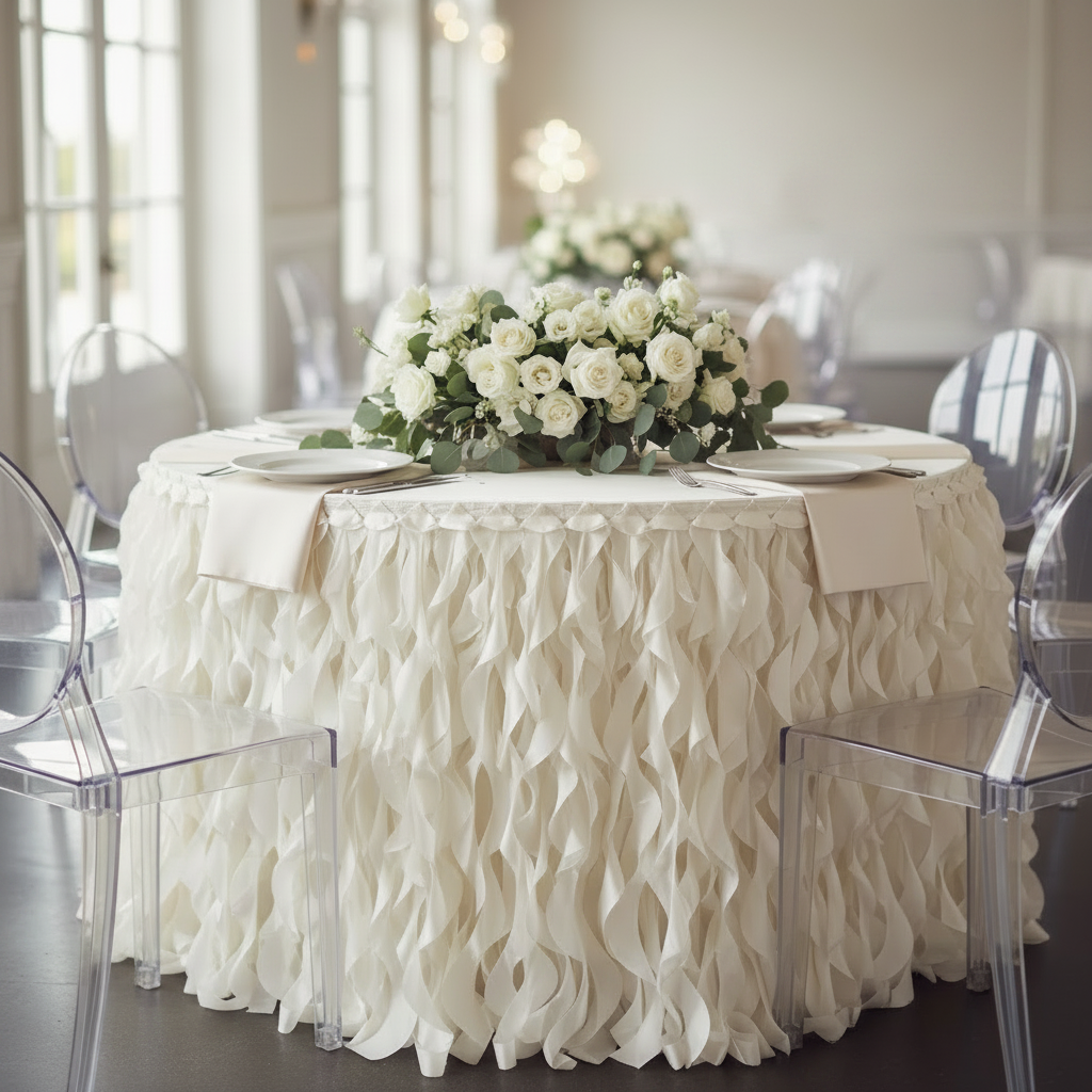 Curly Willow 14ft Table Skirt - Ivory.