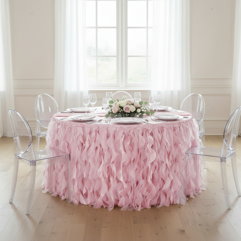 Curly Willow 14ft Table Skirt - Pink.