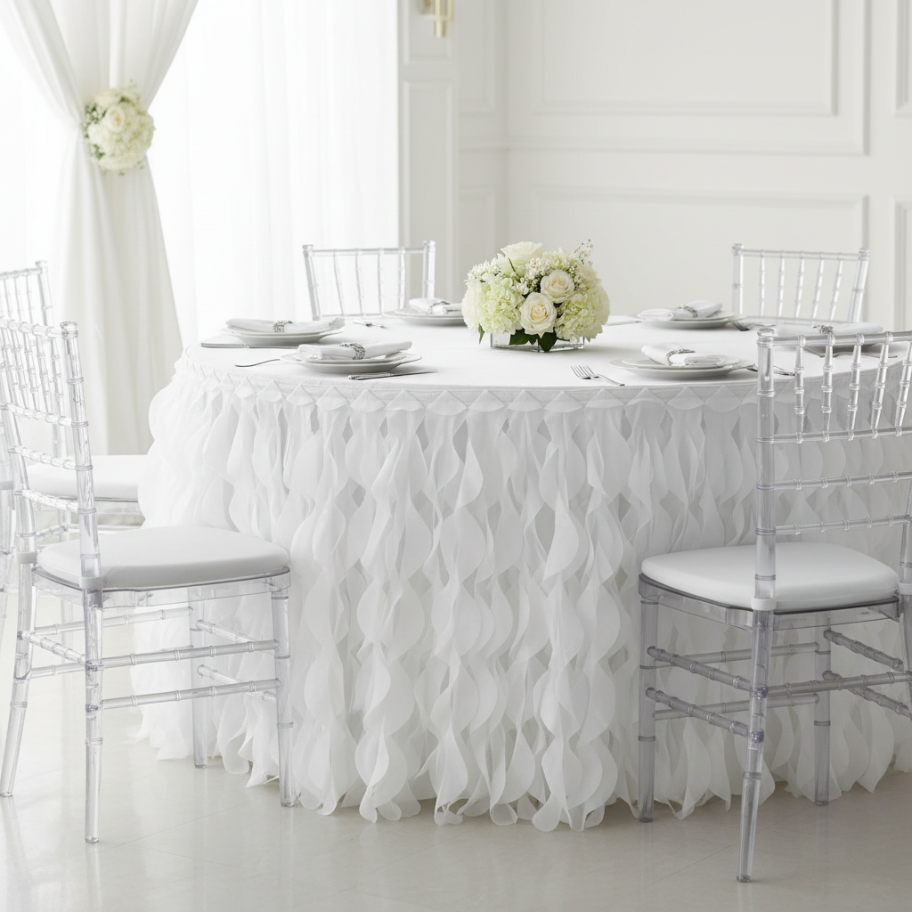 Curly Willow 14ft Table Skirt - White.